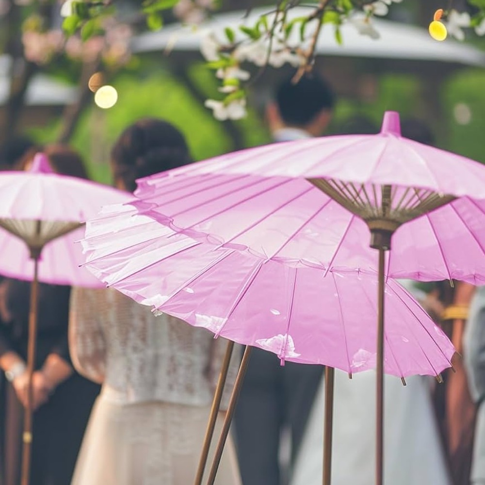 Pink paper bamboo parasol Asian tiki doll burning man festival rave sexy pinup